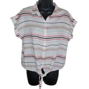 Weatherproof striped button-down Linen Blend Blouse top Size small